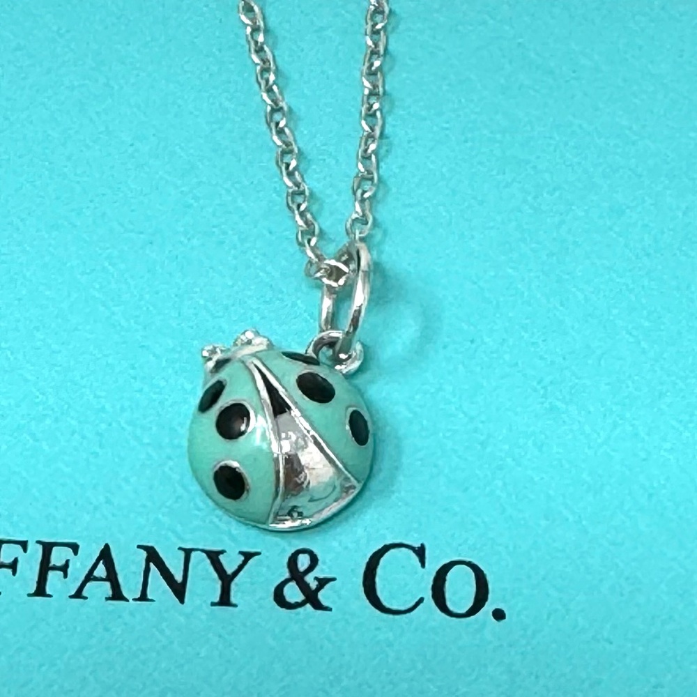 Authentic Tiffany & co. Enamel Blue / Black Lady Bug Pendant Necklaces. - Picture 8 of 12